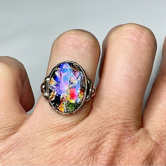 Sterling Silver 10K Art Deco Dragon’s Breath Ring Clark & Coombs - Picture 9 of 9